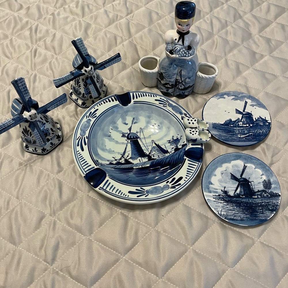 Blue & White Delft-5 piece set ,Hand painted Delft Ceramic, one price for all.